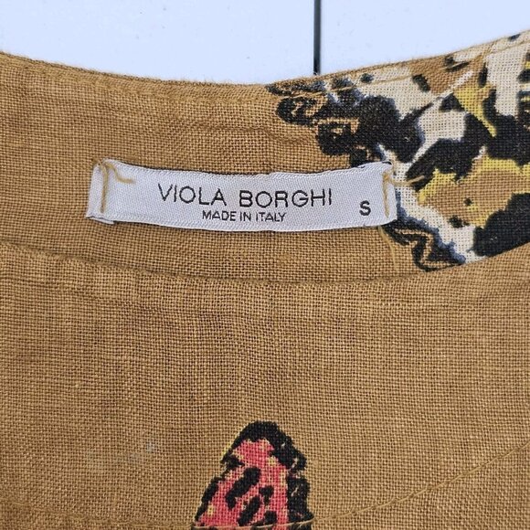 Viola Borghi Womens Linen Blouse Small Tan Boho Oversized Ethereal Baggy Relaxed - Picture 3 of 13